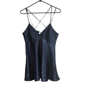 Y2K Vintage Inner Most Satin Sexy Lingerie Chemise Baby Doll Navy Blue Large